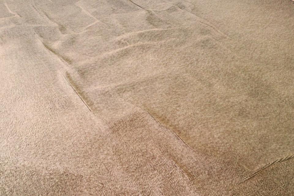 Buckled brown carpet.