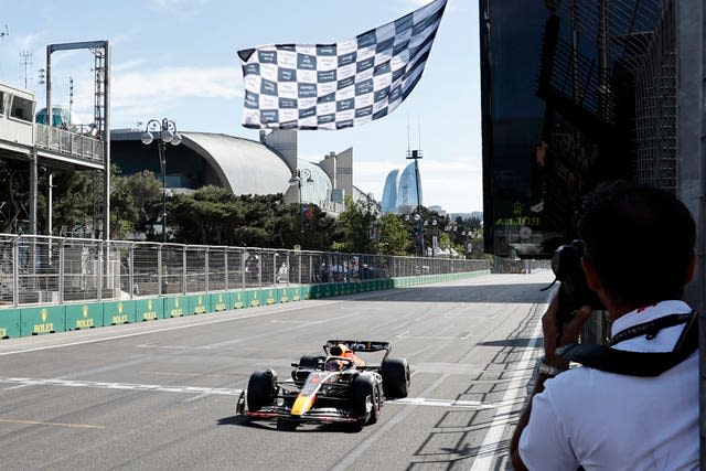 Max Verstappen takes the chequered flag in Baku 