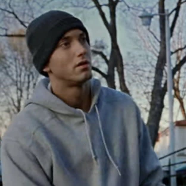 Eminem as Jimmy fixes his car in "8 Mile"