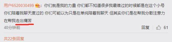 周揚青在微博私人帳號回文，說與網友聊天幫她走出痛苦。（翻攝自周揚青微博）