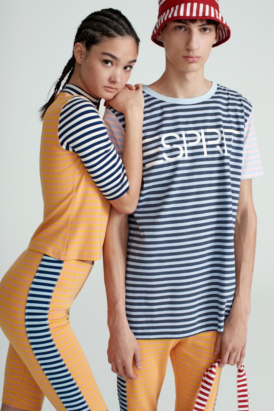 Models wear all striped clothing from the Esprit by Opening Ceremony collection