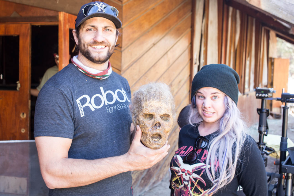 Vincente DiSanti, right, poses for a photo on the set of "Never Hike Alone," a "Friday the 13th" fan film with make-up artist Kelsey Berk, right.