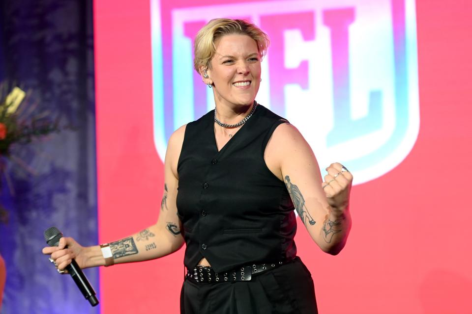 Betty Who performs onstage at a Night of Pride with GLAAD and NFL on February 8, 2023, in Phoenix, Arizona.