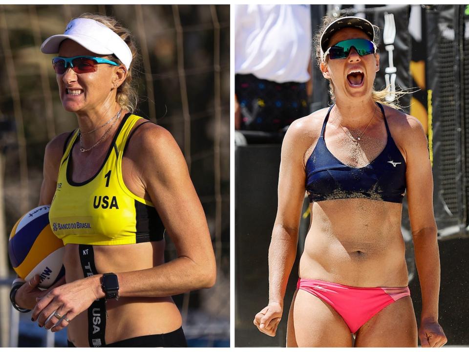 Kerri Walsh-Jennings in a side-by-side photo with April Ross