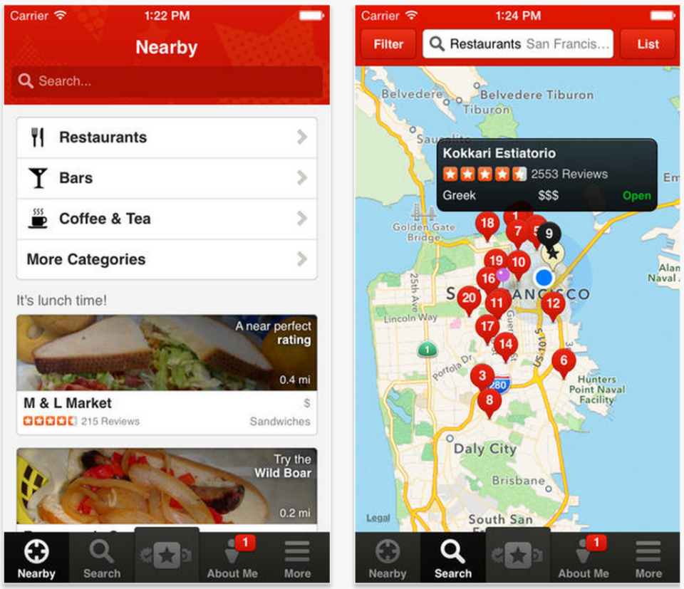 Yelp mobile app