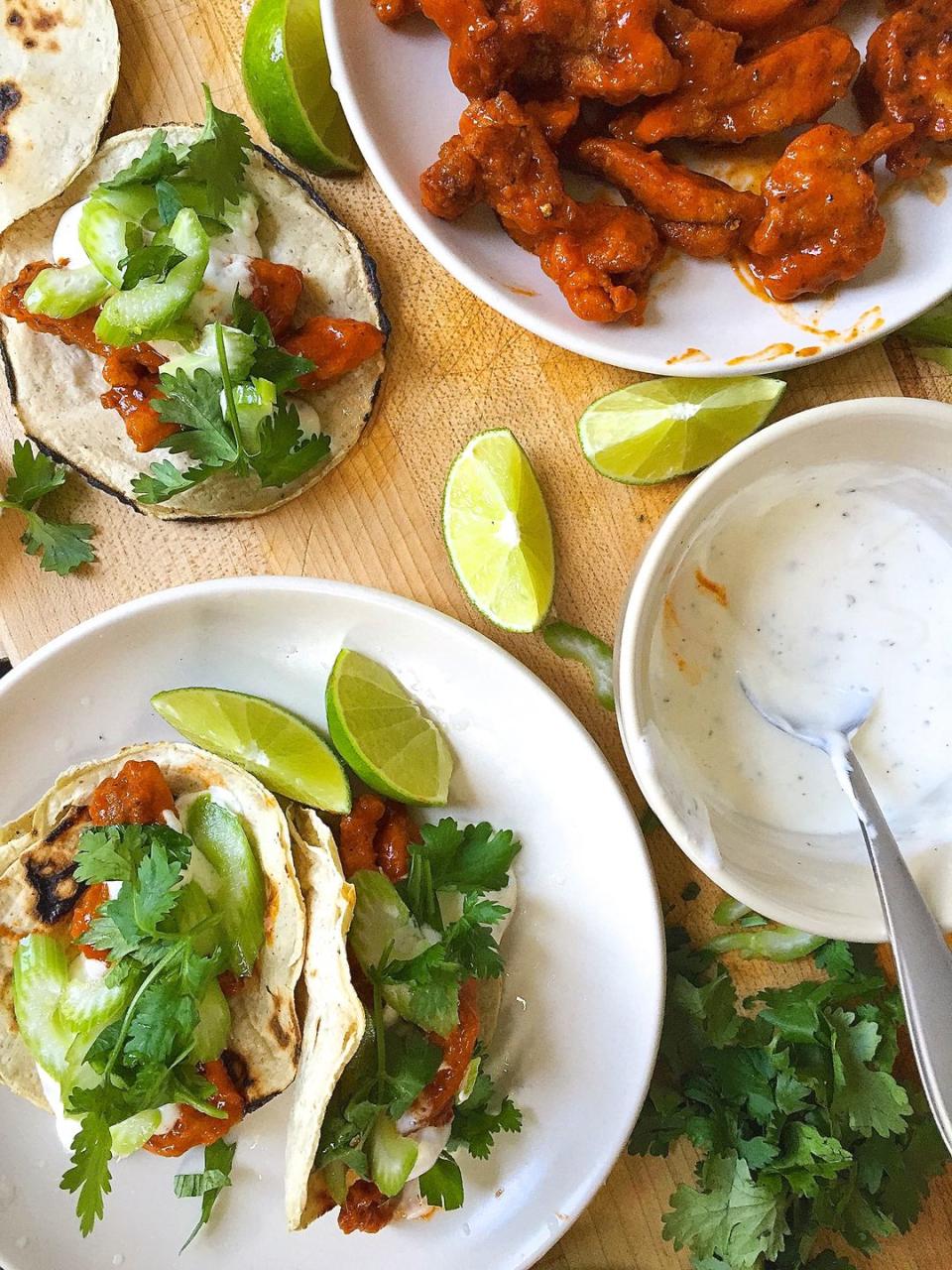 Buffalo Chicken Tacos with Ranch Crema