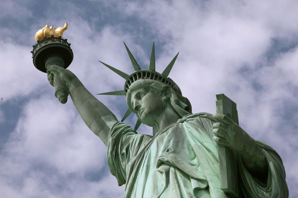 FILE - In this June 2, 2009, file photo, the Statue of Liberty stands in New York harbor. (AP Photo/Richard Drew, File)