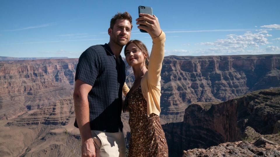 (L-R) Oliver Jackson-Cohen as Will Taylor and Jenna Coleman as Liv Taylor in Wilderness on Prime Video