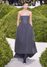 <b>Christian Dior SS13 </b><br><br>This strapless, tiered hemline number featured a subtle print.<br><br>© Rex