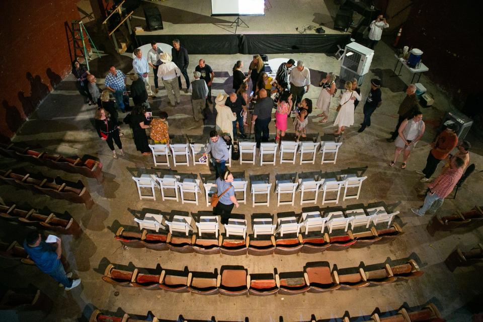 City leaders and community members gather at The Ritz Theatre in downtown Corpus Christi to meet with OTJ, the Washington-based architect firm rehabilitating the historic theater, on Wednesday, April 26, 2023.