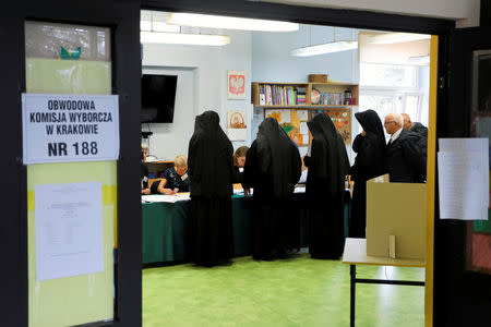 Nuns are seen at the polling station, during the Polish regional elections, in Krakow, Poland, October 21, 2018. Jakub Porzycki/Agencja Gazeta via REUTERS