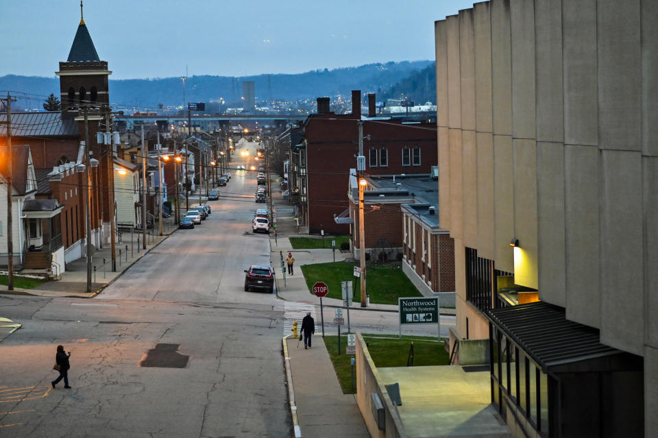 An unhoused person leaves the winter shelter located in the former Ohio Valley Medical Center in downtown Wheeling on Jan. 8.<span class="copyright">Rebecca Kiger</span>