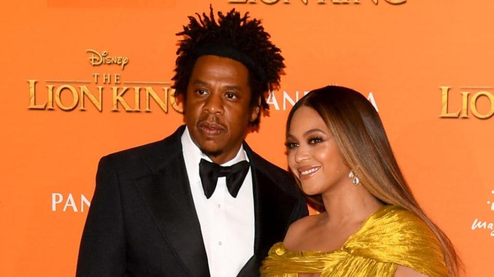 Jay-Z and Beyonce Knowles-Carter are shown at the European premiere of Disney’s “The Lion King” in July 2019 in London. (Photo by Gareth Cattermole/Getty Images for Disney)