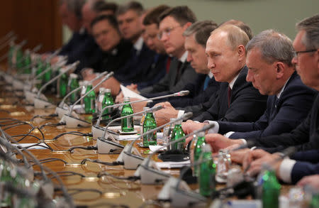 Russian President Vladimir Putin speaks during a delegations meeting in Belgrade, Serbia, January 17, 2019. REUTERS/Stoyan Nenov