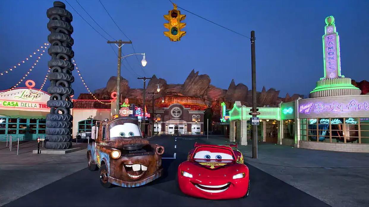  Lightning Mc Queen and Mater at Cars Land at Disney California Adventure. 