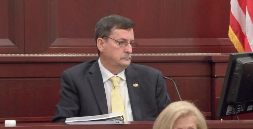 Florida Department of Law Enforcement Inspector Keith Riddick presents information to the court Wednesday about the investigation into former Clay County Sheriff Darryl Daniels.