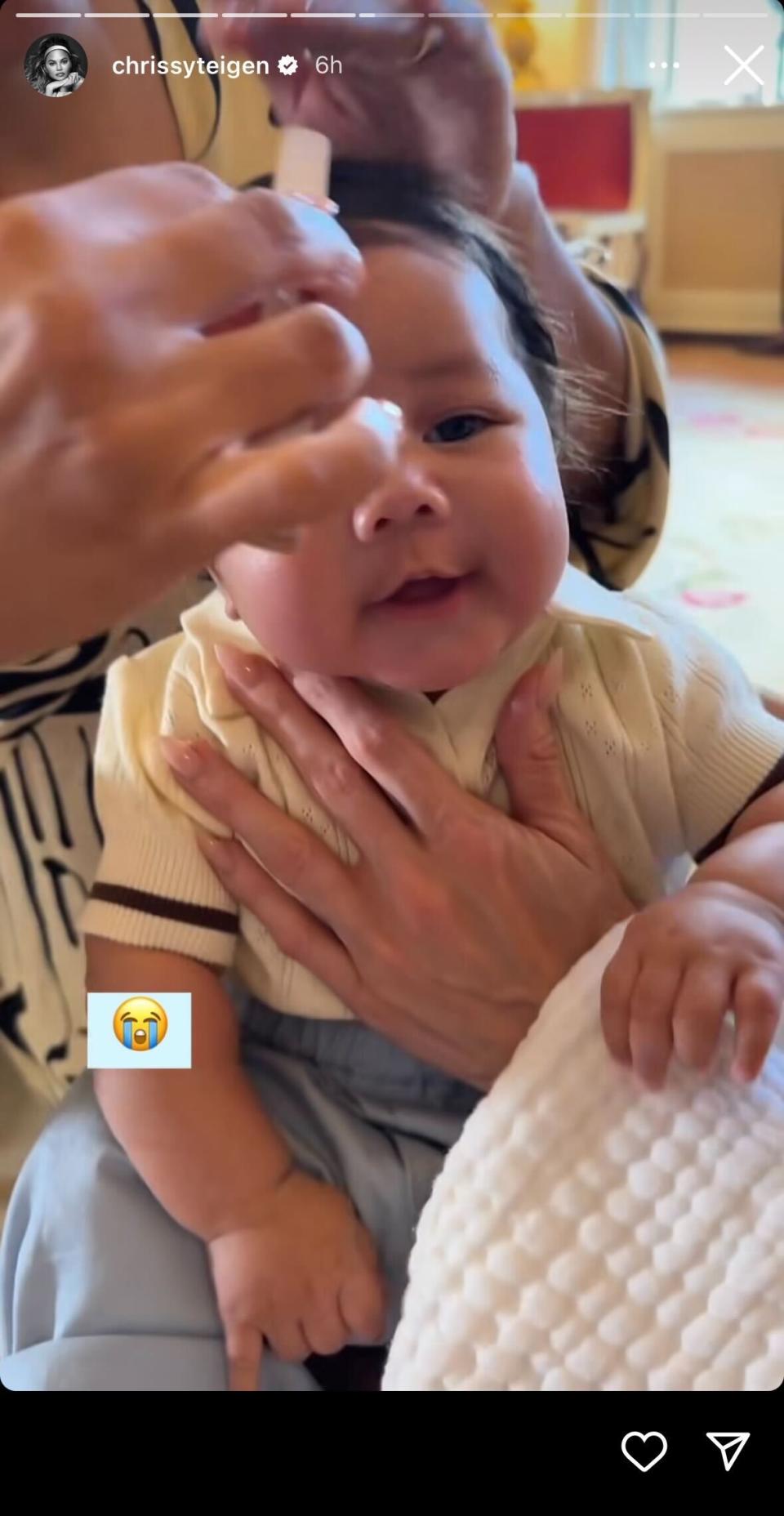 Baby Wren getting his hair styled. (@chrissyteigen on Instagram)