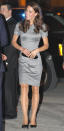 <p>Enjoying a third day in Canada, Kate chose a chic grey Catherine Walker dress with a taupe Hobbs clutch and Tabitha Simmons pumps.</p><p><i>[Photo: PA]</i></p>