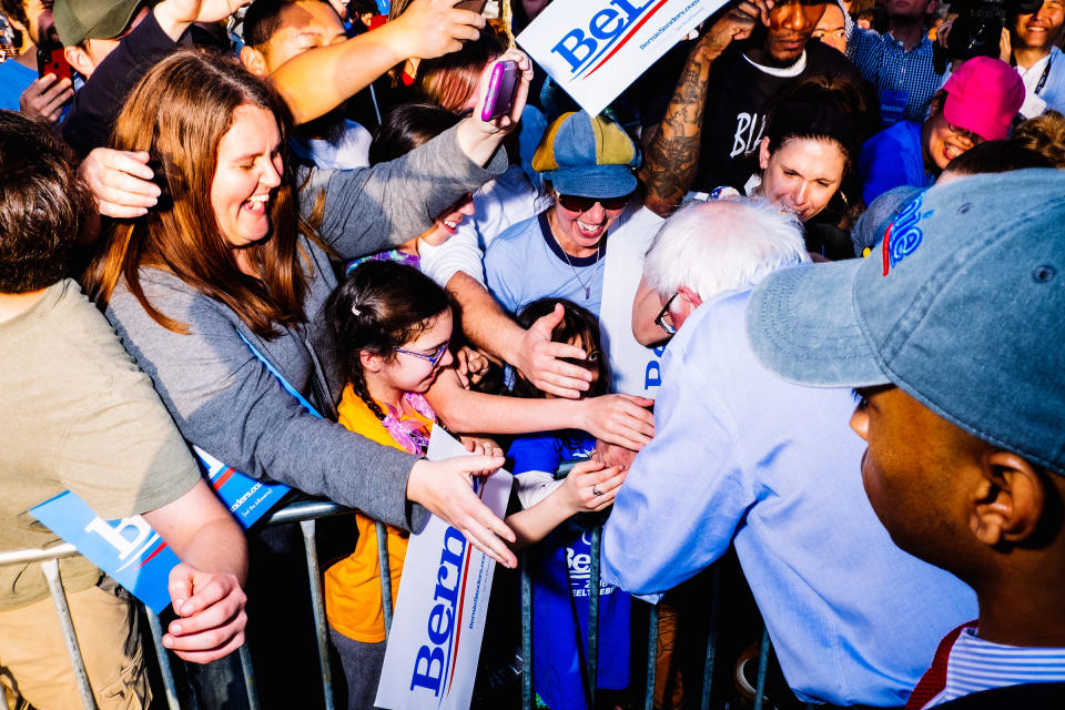 Sanders greets supporters at a rally in Pittsburgh | Devin Yalkin for TIME