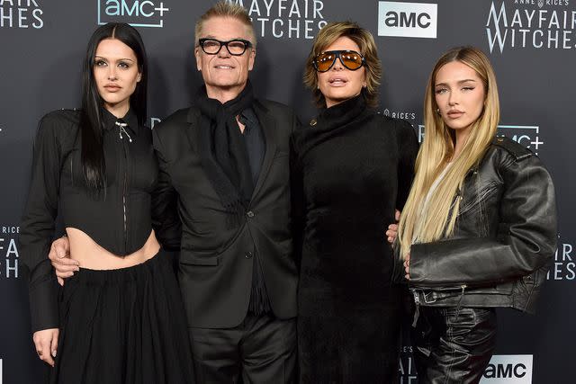 <p>Gregg DeGuire/FilmMagic</p> Amelia Gray Hamlin, Harry Hamlin, Lisa Rinna, and Delilah Belle Hamlin attend the Los Angeles Premiere Of AMC Networks "Anne Rice's Mayfair Witches" in 2022