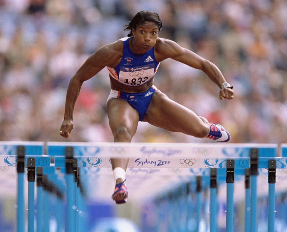 23 Sep 2000:  Denise Lewis of Great Britain in action during the Womens Heptathlon 100m Hurdles at the Olympic Stadium on Day Eight of the Sydney 2000 Olympic Games in Sydney, Australia. \ Mandatory Credit: Andy Lyons /Allsport