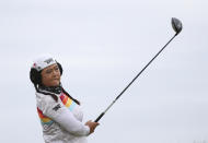 United States Christina Kim tees off the 6th hole during the second round of the Women's British Open golf championship, in Carnoustie, Scotland, Friday, Aug. 20, 2021. (AP Photo/Scott Heppell)