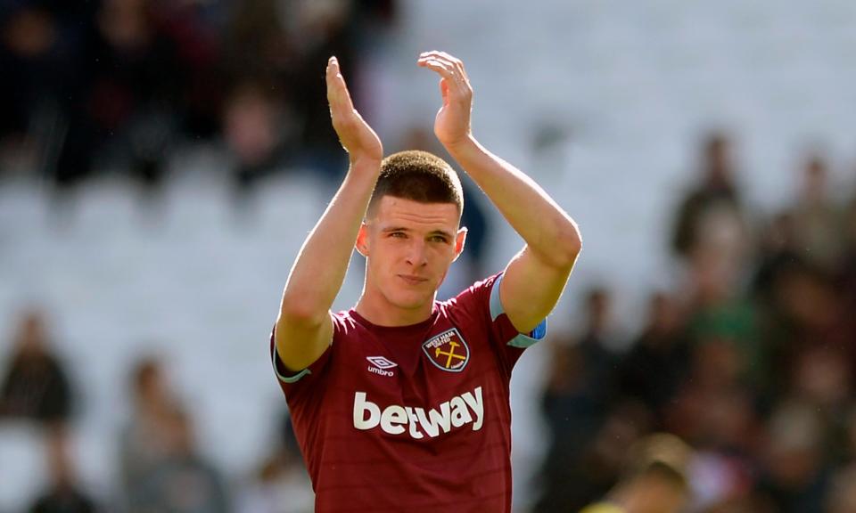 Declan Rice applauds the West Ham United fans after Sunday’s draw