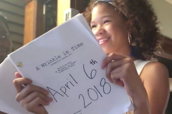 Storm Reid, who plays Meg Murray, on set during filming of A Wrinkle in Time (Ava Duvernay/Twitter/Disney)