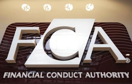 FILE PHOTO: The logo of the new Financial Conduct Authority (FCA) is seen at the agency's headquarters in the Canary Wharf business district of London April 1, 2013. REUTERS/Chris Helgren/ File Photo