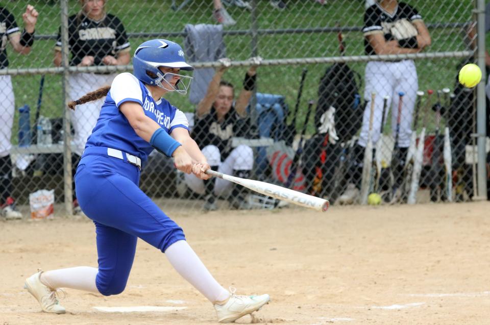 Horseheads' Eva Koratsis takes a swing during a 7-5 win over Corning in the Section 4 Class AA softball championship game May 28, 2022 at the BAGSAI Complex in Binghamton.