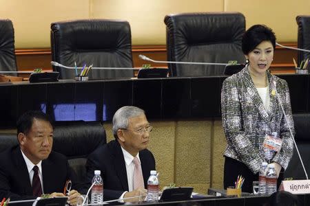 Ousted former Prime Minister Yingluck Shinawatra delivers her statement at the National Legislative Assembly meeting in Bangkok January 22, 2015. REUTERS/Chaiwat Subprasom