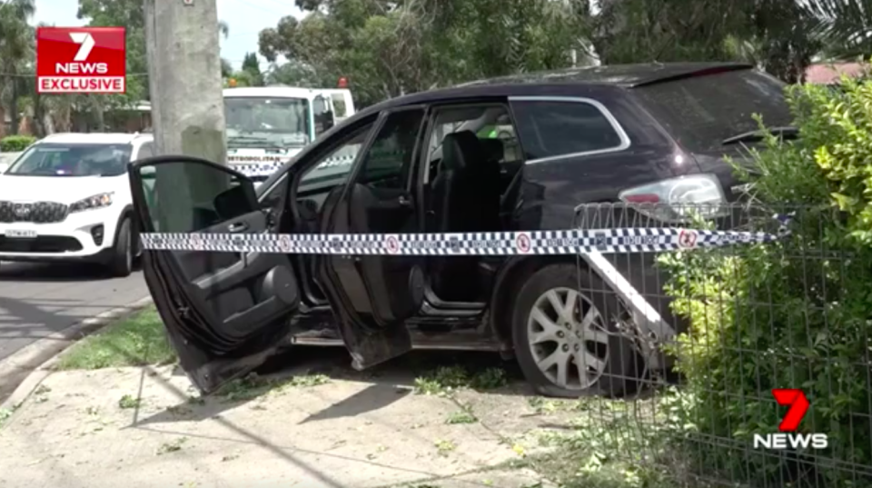 The chase eventually came to an end when the car crashed into a pole. Source: 7News