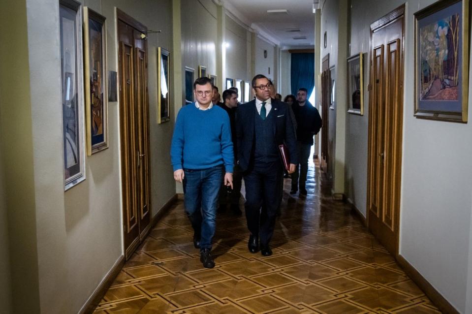 British Secretary of State for Foreign, Commonwealth and Development Affairs James Cleverly and Ukrainian Foreign Minister Dmytro Kuleba meet, as Russia's attack on Ukraine continues, in Kyiv, Ukraine November 25, 2022.  Ukrainian Foreign Ministry Press Service/Handout via REUTERS (via REUTERS)