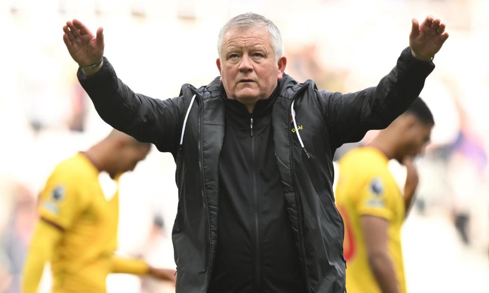 <span>Chris Wilder after <a class="link " href="https://sports.yahoo.com/soccer/teams/sheffield-utd/" data-i13n="sec:content-canvas;subsec:anchor_text;elm:context_link" data-ylk="slk:Sheffield United;sec:content-canvas;subsec:anchor_text;elm:context_link;itc:0">Sheffield United</a>’s relegation.</span><span>Photograph: Richard Lee/Shutterstock</span>