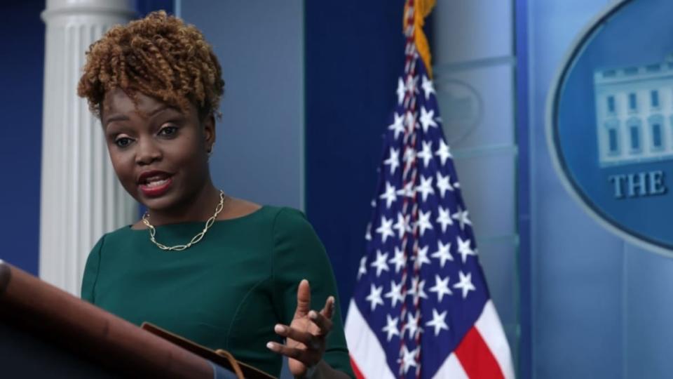 White House press secretary Karine Jean-Pierre speaks Wednesday during the daily news briefing. “We are not a deadbeat nation,” she said recently. (Photo: Alex Wong/Getty Images)