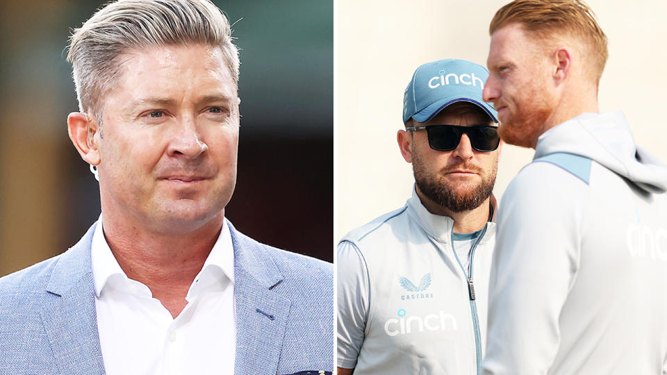 Michael Clarke, pictured here alongside Brendon McCullum and Ben Stokes.