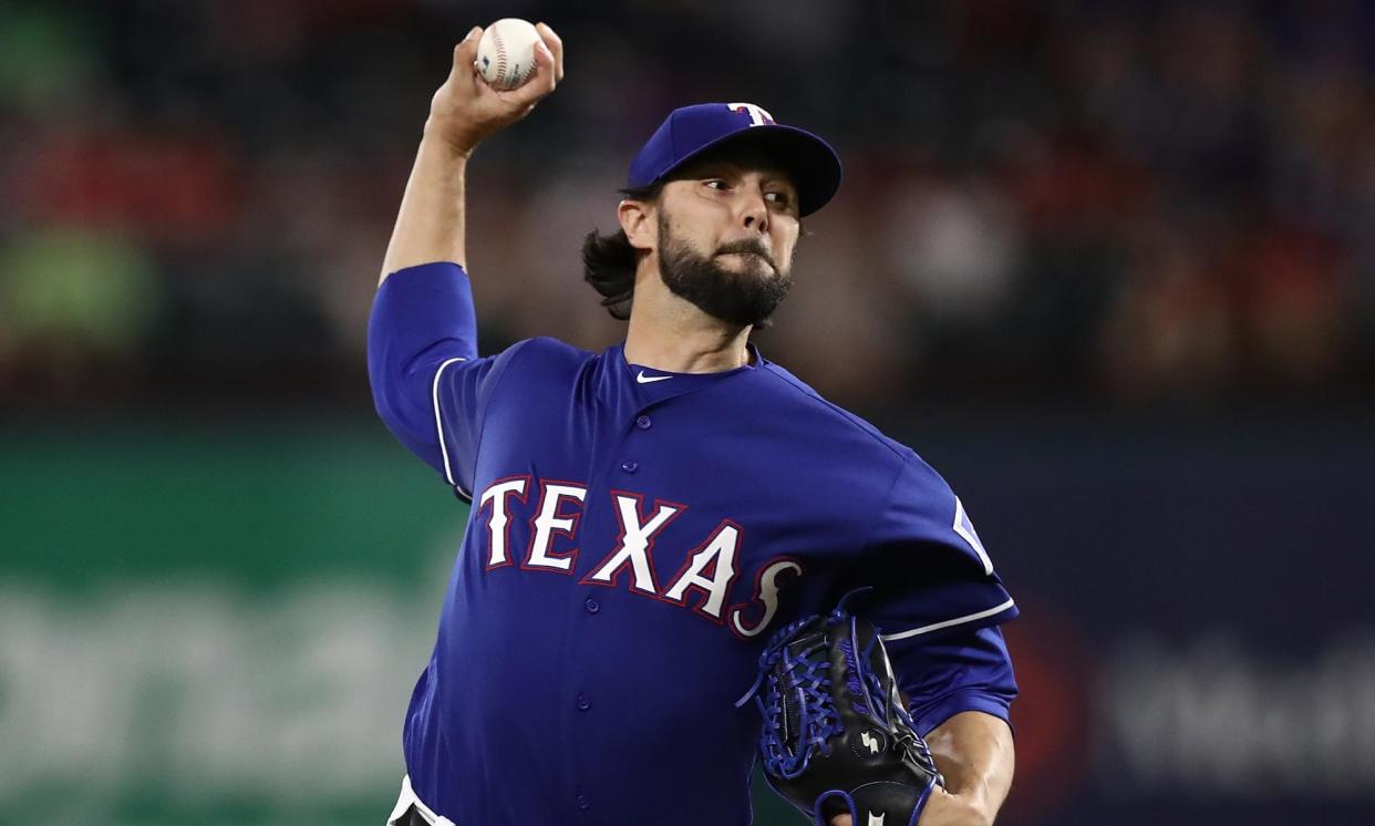 <span>Tony Barnette during his time with the Texas Rangers after his return from Japan. </span><span>Photograph: Ronald Martinez/Getty Images</span>