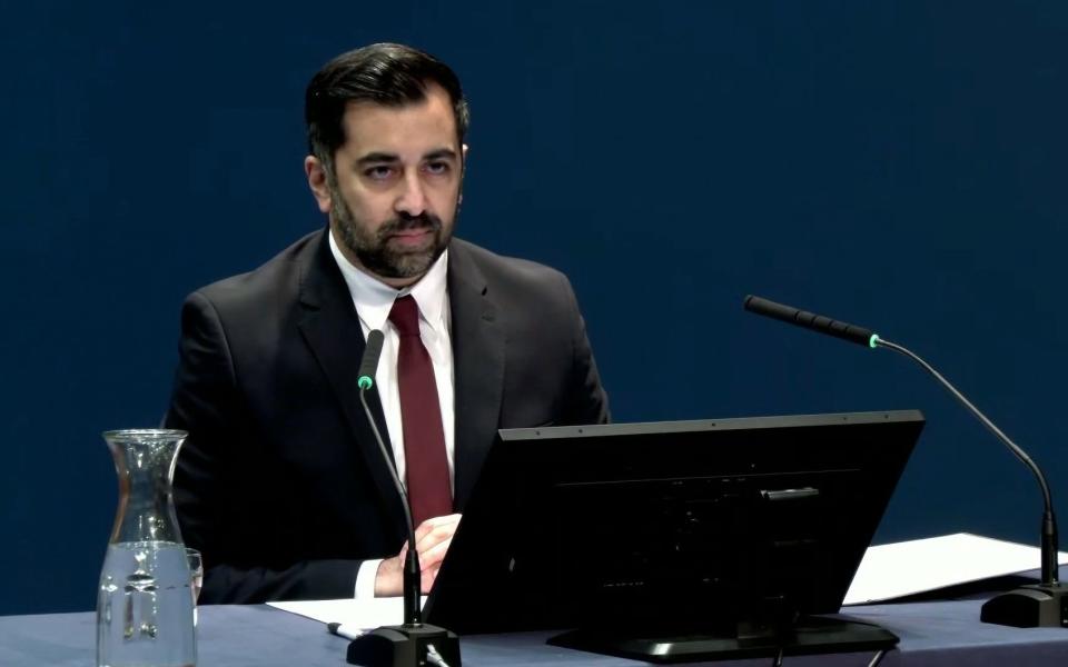 Humza Yousaf giving evidence to the UK Covid-19 Inquiry hearing at the Edinburgh International Conference Centre on Thursday