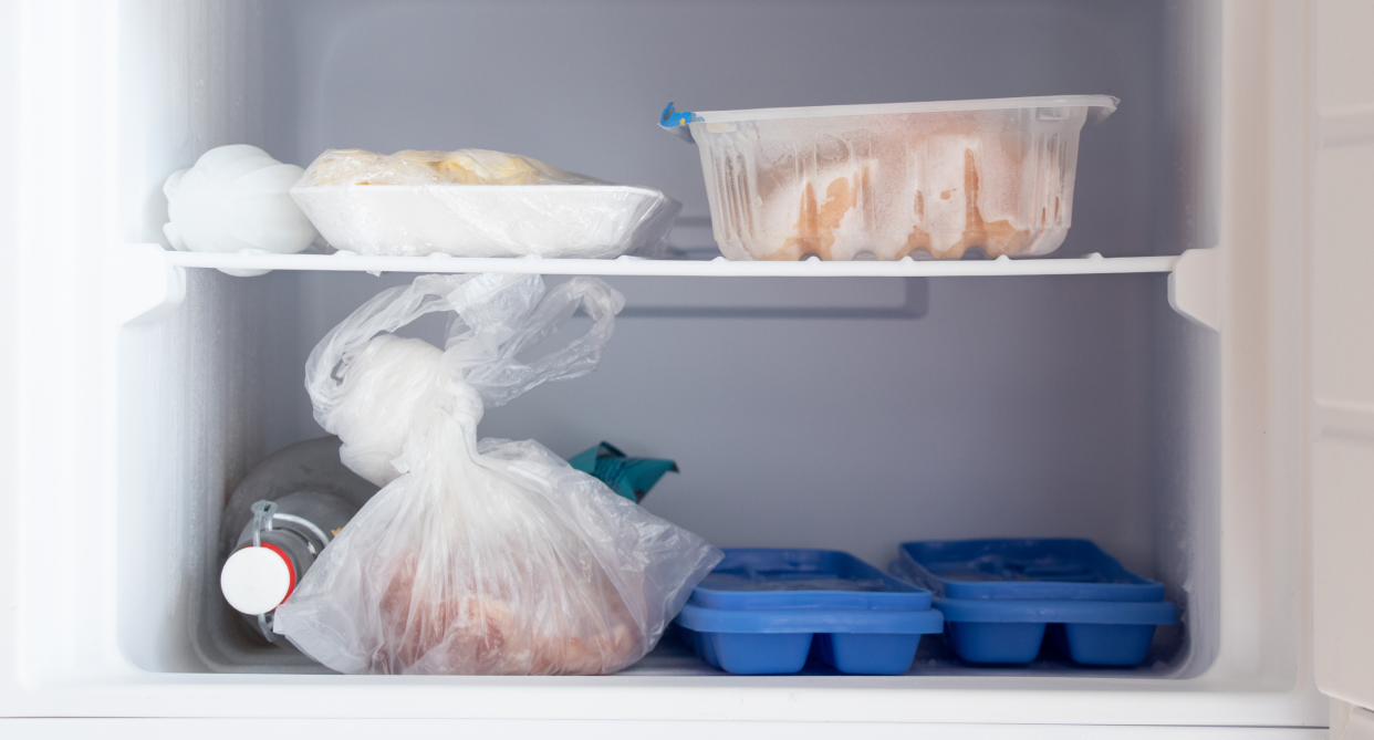 freezer with frozen meat and ice cubs trays, rapid defrosting tray amazon canada