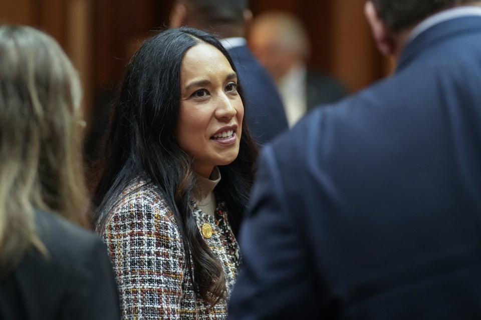 Rep. Victoria Garcia Wilburn partakes in the first legislative session of the year Monday, Jan. 9, 2023, at the Indiana Statehouse in Indianapolis.