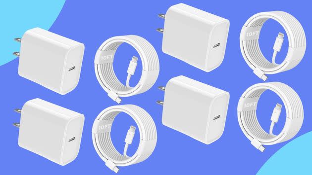 These lighting chargers have 10-foot cables and are compatible with your Apple devices.