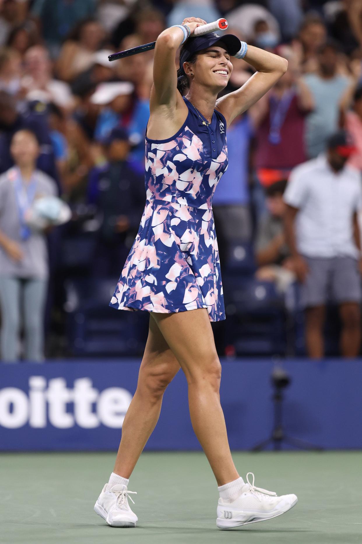 Ajla Tomljanović of Australia celebrates match point against Ludmilla Samsonova during their Women’s Singles Fourth Round match on Day Seven of the 2022 U.S. Open at USTA Billie Jean King National Tennis Center on Sept. 4, 2022, in Flushing, Queens.