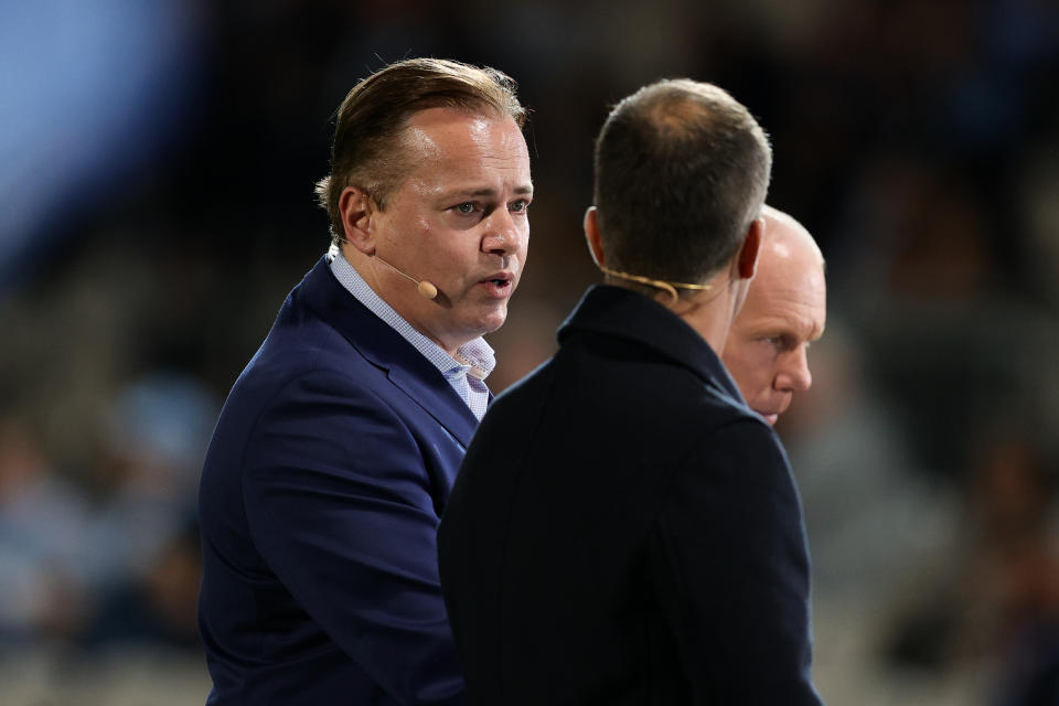 SYDNEY, AUSTRALIA - APRIL 27: Former Socceroo and Manchester United legend Mark Bosnich commentating during the A-League soccer match between Sydney FC and Melbourne Victory on April 27, 2021 at Netstrata Jubilee Stadium in Sydney, Australia. (Photo by Speed Media/Icon Sportswire via Getty Images)