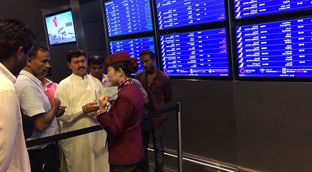 Passengers of cancelled flights wait in Hamad International Airport (HIA) in Doha, Qatar. Source: AP Images