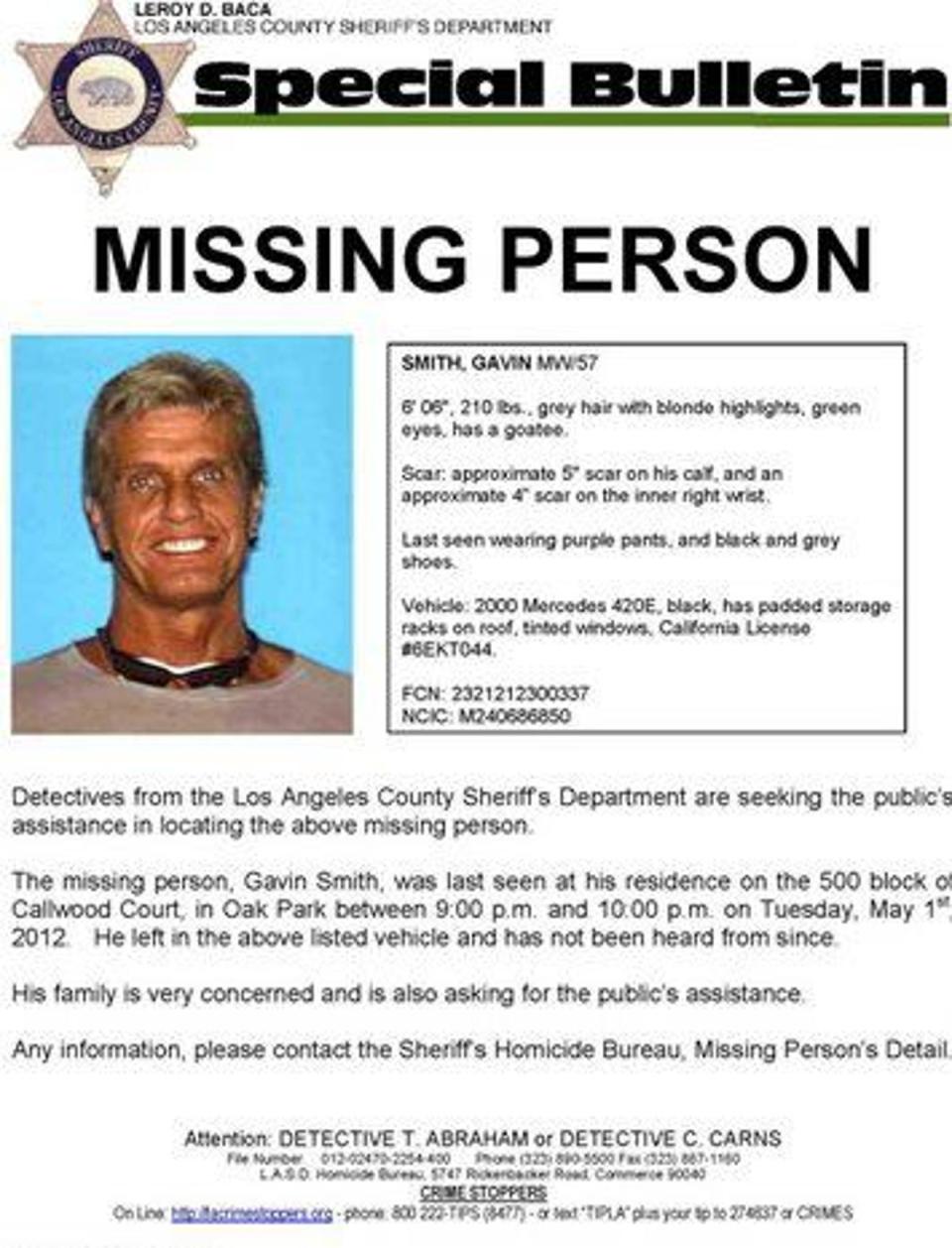 Smith was missing for two years before his remains were found in a shallow grave in the desert (LA Sheriff’s Office)