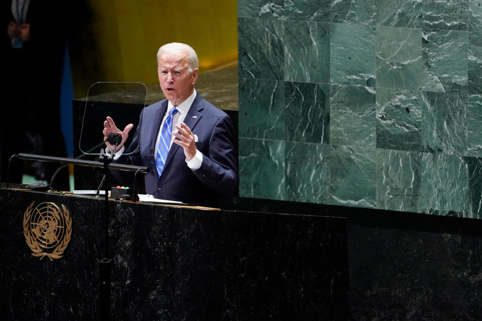 President Joe Biden delivers remarks to the United Nations General Assembly in New York on Sept. 21.<span class="copyright">Evan Vucci—AP</span>