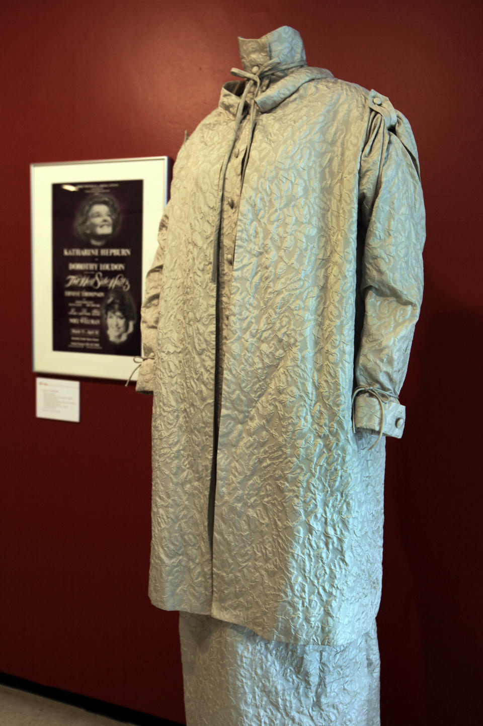 A design by Jane Greenwood, from the 1981 production of "West Side Waltz," is shown as part of the "Katharine Hepburn: Dressed for Stage and Screen" exhibit in the New York Public Library for the Performing Arts at Lincoln Center, Tuesday, Oct. 16, 2012. (AP Photo/Richard Drew)