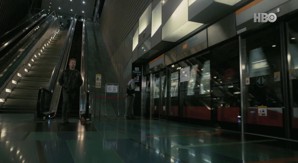 Aaron Paul at Stadium Mass Rapid Transit station in Singapore. 