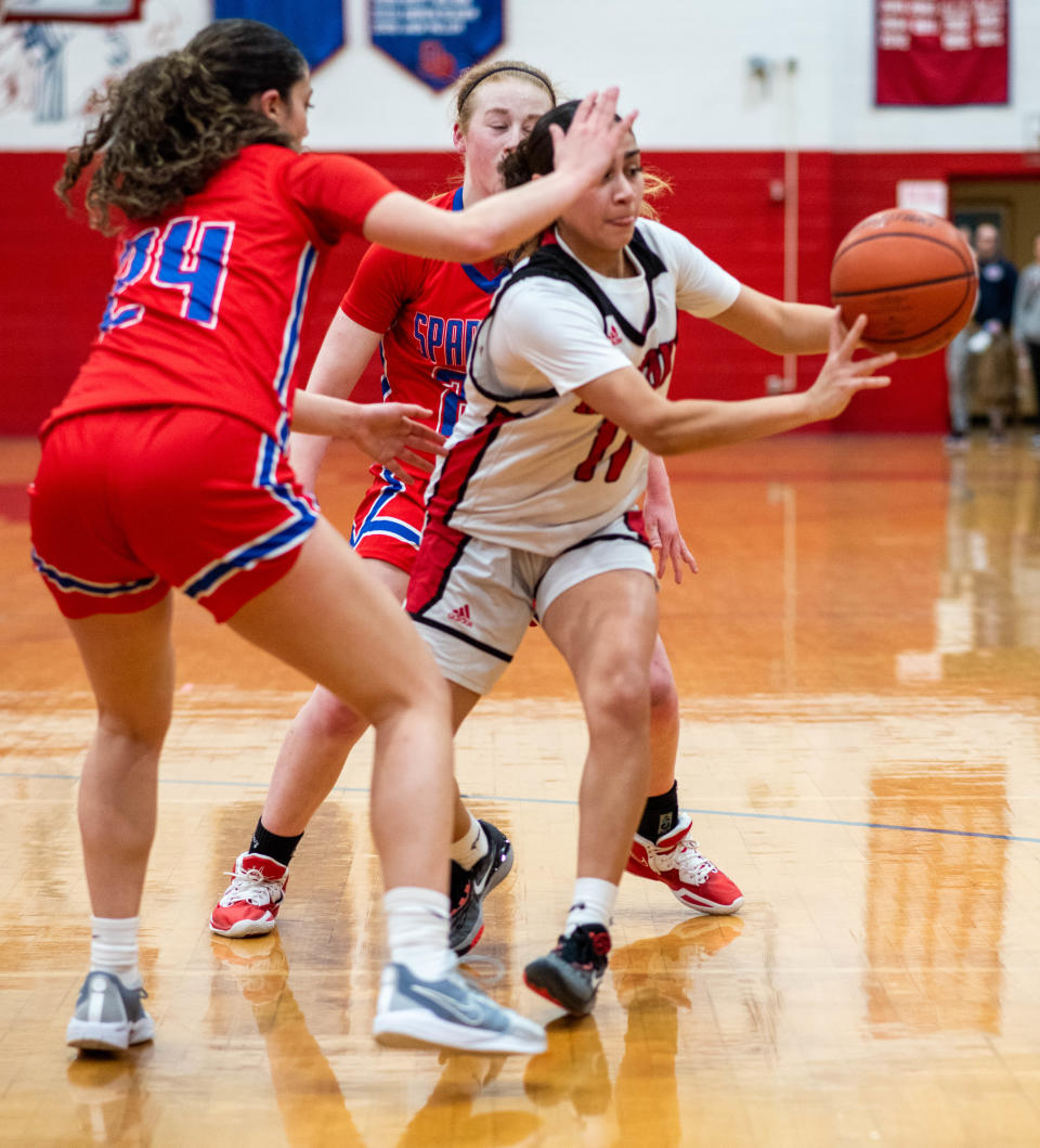 Ocean Twp vs. Neptune , OT # 24 Jineen Ayyash guards #11 Neptune ,Christa Ramos