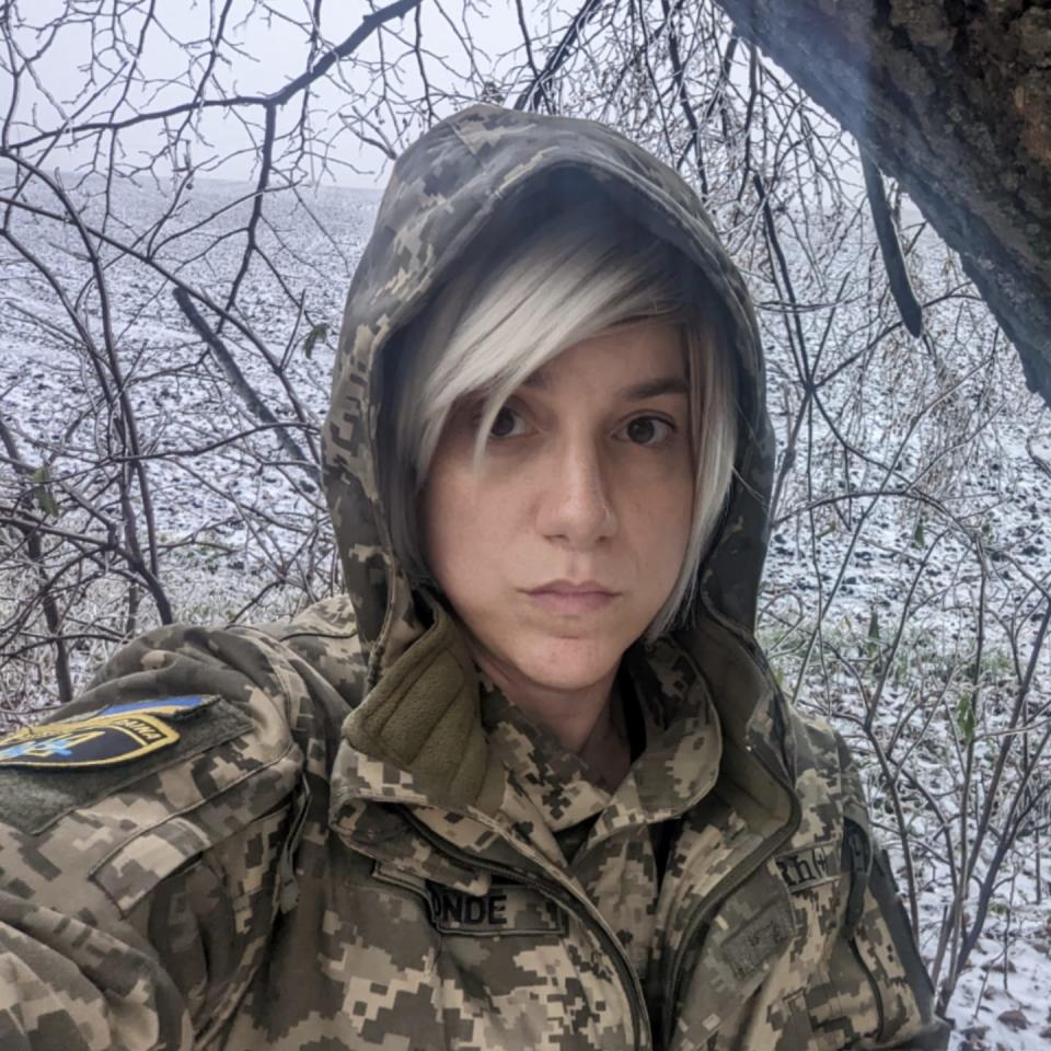 A selfie taken by Sarah Ashton-Cirillo while with her military unit.